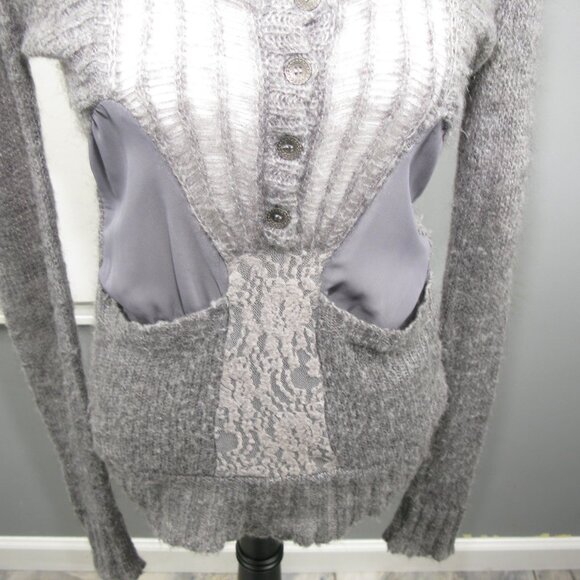 BKE Gray Partial Button Front Open Knit Lightweight Sweater Size Small - Picture 6 of 7